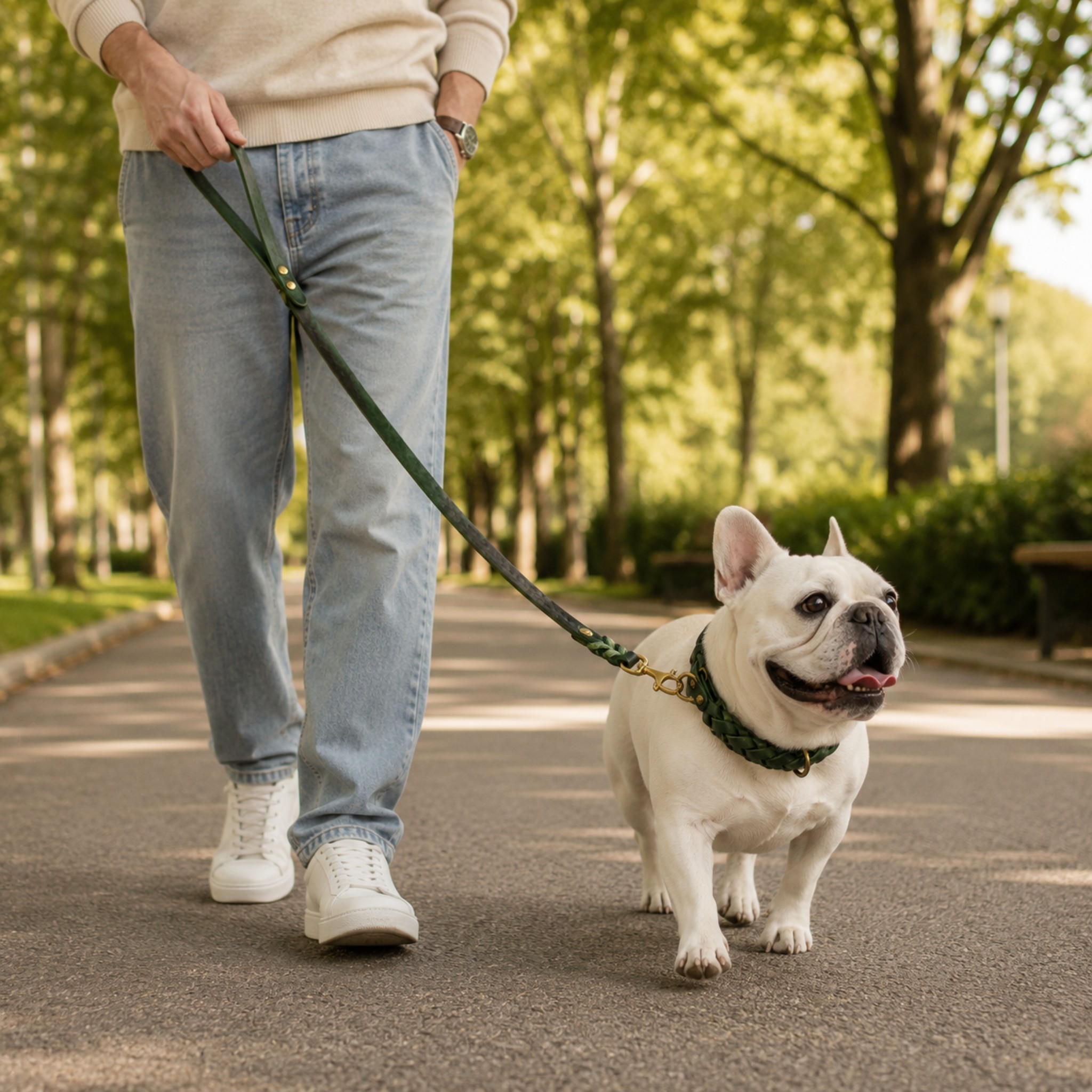Set Collare e Guinzaglio in Pelle Toscana per Cani